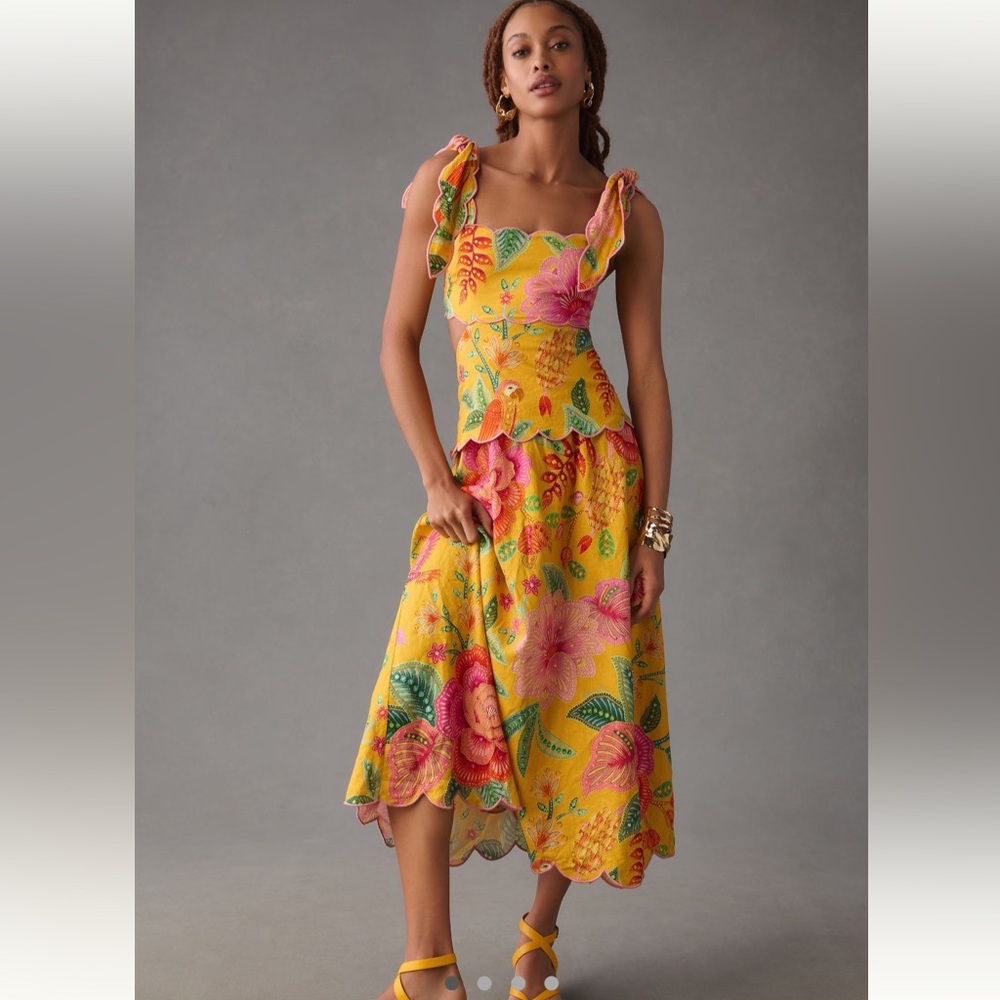 Farm Rio Printed Scalloped Cutout Dress